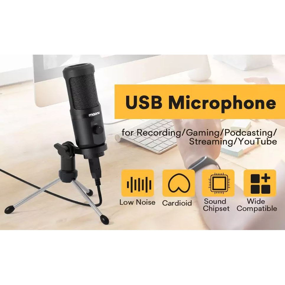 Maono AU-PM461TR USB Condenser Cardioid Microphone for Podcasting Livestream Vlog with Mini Stand