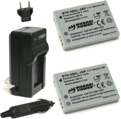 Wasabi Power NB-5L 2-Pack Power Battery and Charger Kit with 3.7V 1400mAh Power Batteries, Wasabi Power Mini Rapid A/C Charger for Canon NB-5L and Canon PowerShot Cameras | JG Superstore