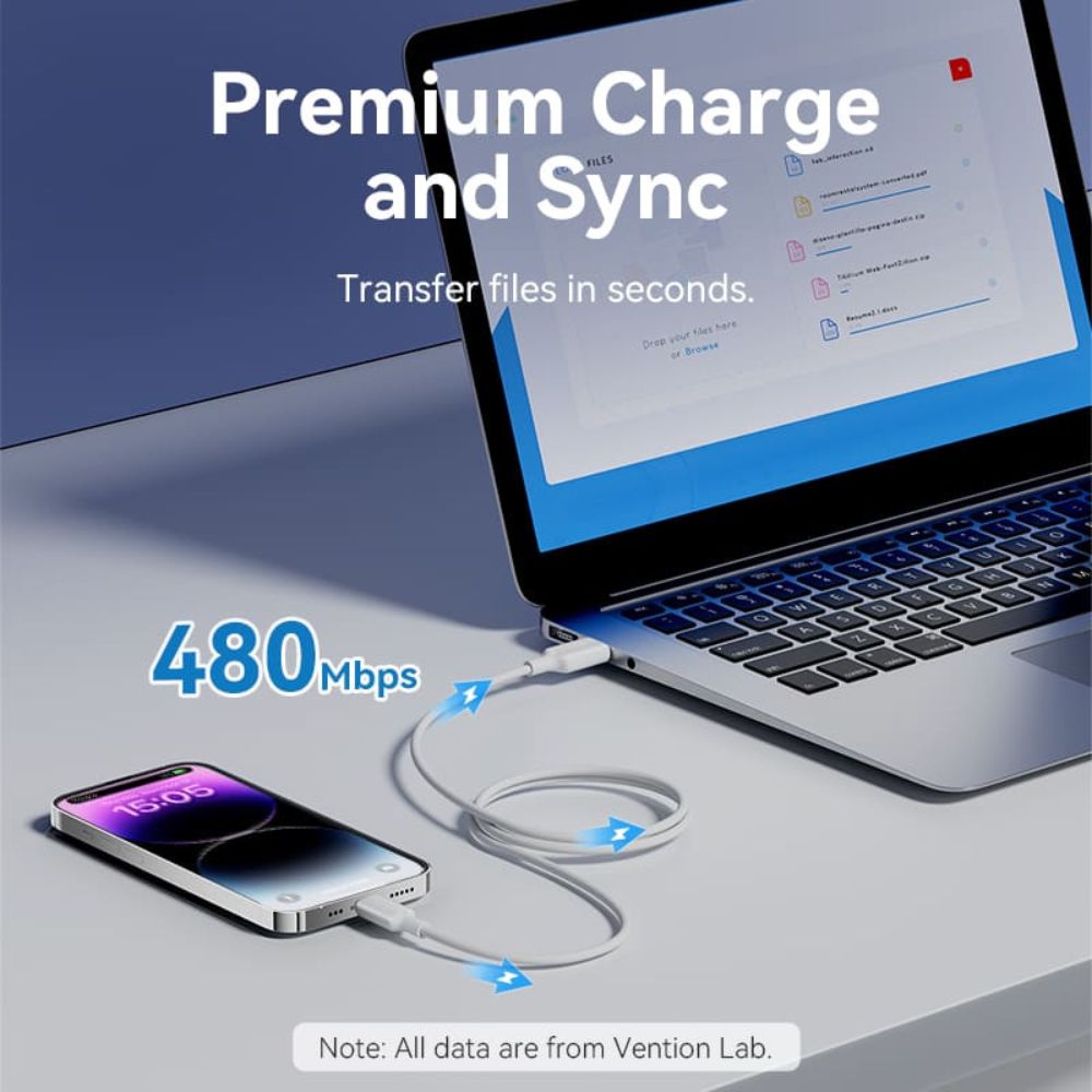 Vention 1M / 2M USB 2.0 Type-A Male to Lightning Male Fast Charging 2.4A Cable with High-Speed 480Mbps Transfer Speed - Blue / Pink / White