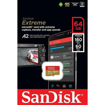 SanDisk Extreme Micro SD Card 64GB UHS-I SDXC Class 10, 170mb/s and 80mb/s Read and Write Speed | SDSQXAH-064G-GN6MN