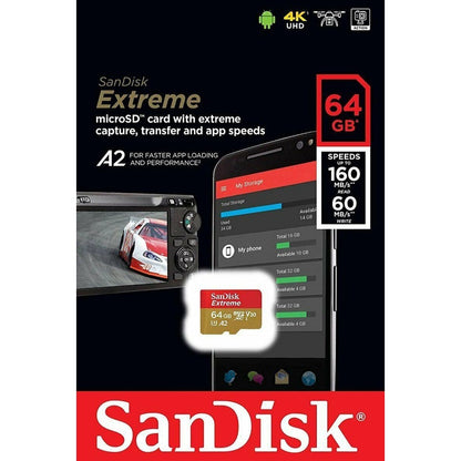 SanDisk Extreme Micro SD Card 64GB UHS-I SDXC Class 10, 170mb/s and 80mb/s Read and Write Speed | SDSQXAH-064G-GN6MN