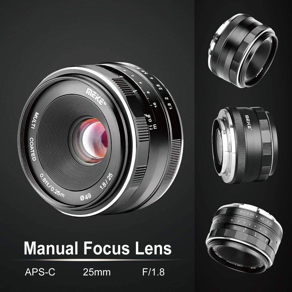 Meike 25mm f/1.8 Large Aperture Wide Angle Lens Manual Focus Lens (E-Mount) for Sony Mirrorless Cameras