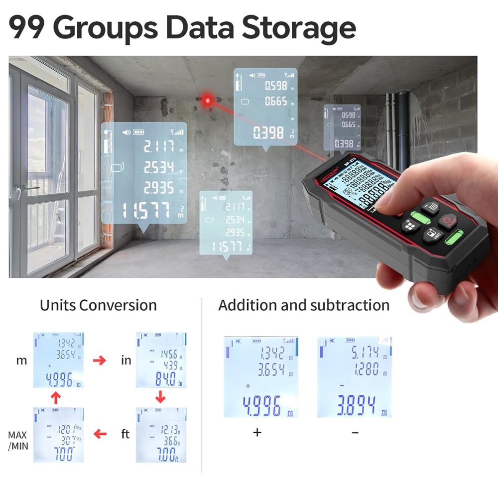 Noyafa NF-270 Laser Distance Meter Tool with 70M Measurement Range for Area Volume Distance, Single Multiple Continuous Mode, Dual High-Precision Level Bubbles - Home Improvement and Industrial Tools