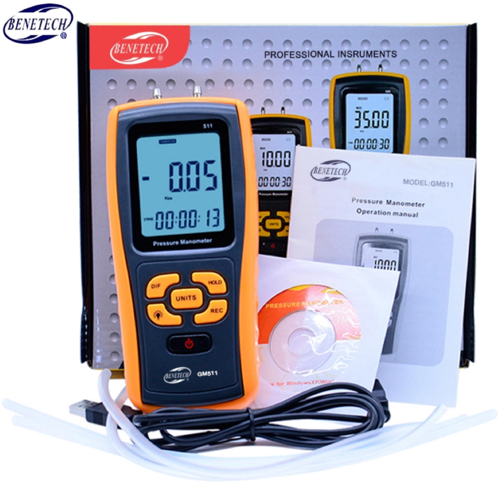 [CLEARANCE] Benetech GM511 Portable USB Digital LCD Pressure Gauge Differential Pressure Manometer Measuring Range 50kPa Pressure manometer
