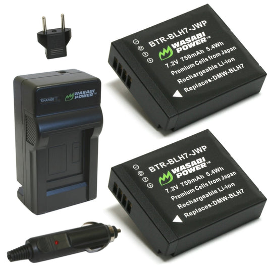 Wasabi Power Battery BMW BLH7 (2-Pack) and Charger for LUMIX DMW-BLH7, DMW-BLH7E, DMW-BLH7PP (Compatible with Lumix DC-GX850, DMC-GM1, DMC-GF7, DMC-LX10)  | JG Superstore