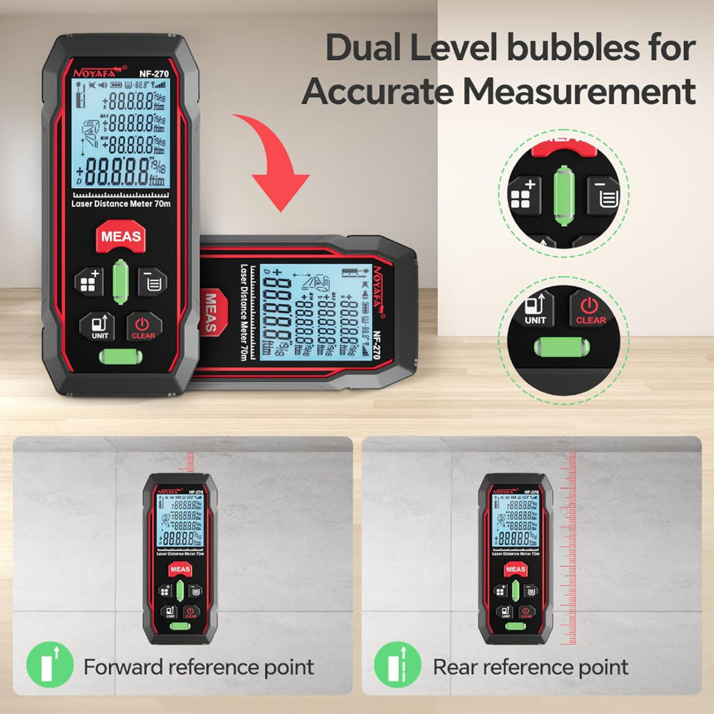 Noyafa NF-270 Laser Distance Meter Tool with 70M Measurement Range for Area Volume Distance, Single Multiple Continuous Mode, Dual High-Precision Level Bubbles - Home Improvement and Industrial Tools