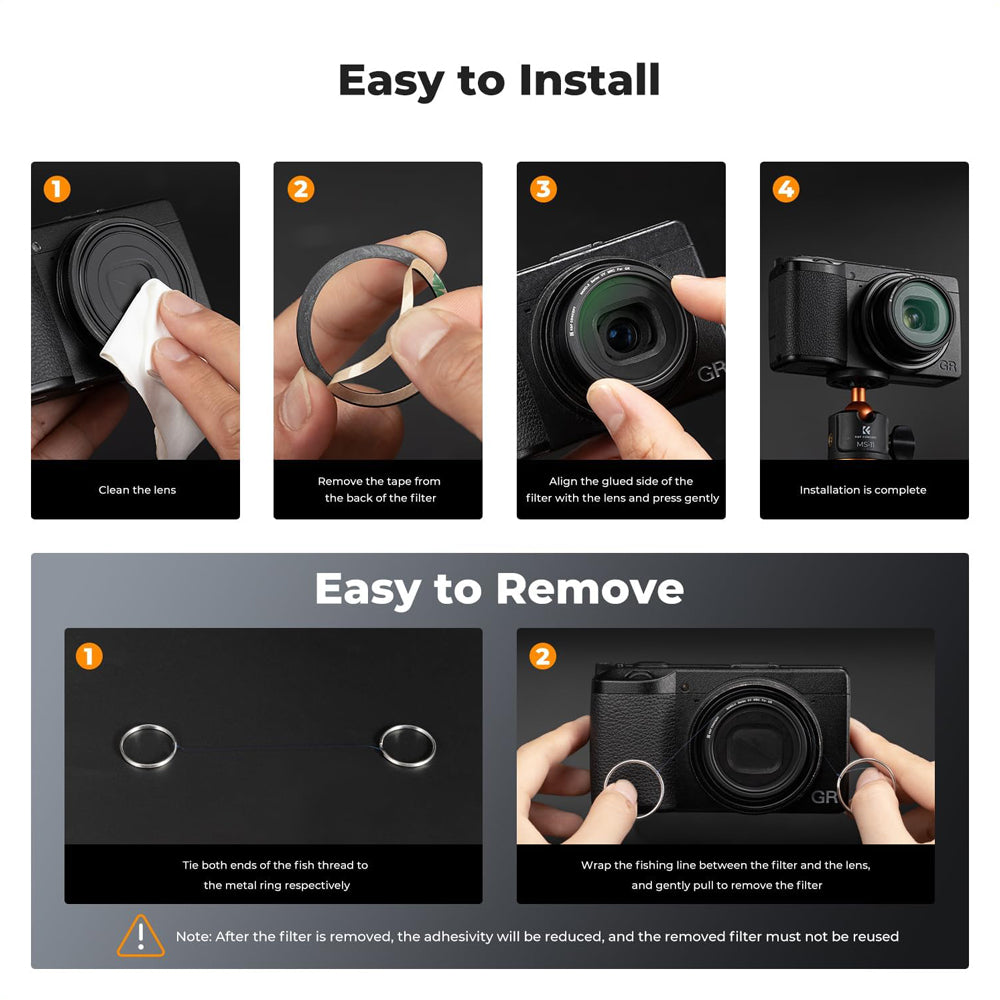 K&F Concept Multi-Coated UV Nano-X Lens Filter for Ricoh GR IIIx, GR IIIx HDF, GR III, GR III HDF and GR II Digital Compact Cameras, 28-Layer Nanometer Coatings, Ultra Thin Slim with Protective Case & Microfiber Cleaning Cloth