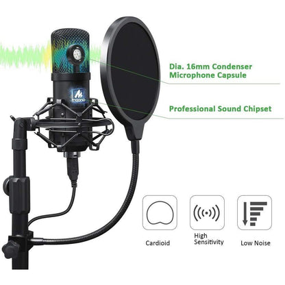 Maono AU-A03T A03T Condenser Microphone Kit Podcast Mic with Boom Arm Microphone Stand