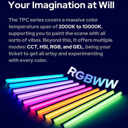 Godox Knowled TPC2R TPC4R LED RGBWW1 60/120 Cm Pixel Tube Light with Adjustable Light and Pixels, 2000K-10000K CCT Range, Built-in 42.9Wh Battery, Weatherproof, 17 FX Modes, DMX512/2.4G Wireless App Control and 4 Dimming Curves For Photography