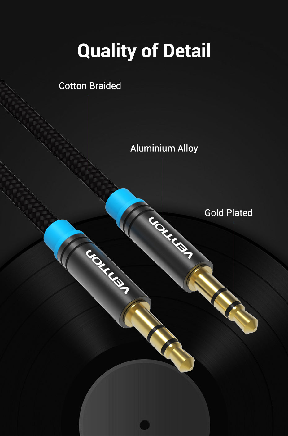 [CLEARANCE] Vention Audio 3.5mm Male to Male Cotton Braided Cable (P350) AUX Cord for Computer, Smartphone, MP3, Car & Stereos