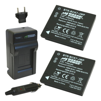 Wasabi Power 3.6V 1100mAh 2 Pack Battery and Charger Kit replaces DMW-BCK7 with Power Indicator, Built-In Fold Out US Plug, Car Charger & Euro Plug Adapter Select Panasonic DMC-FH2 DMC-FP5 DMC-FS16 DMC-FT20 DMC-FX77 DMC-S1 DMC-SZ1 DMC-TS20 Digital Camera