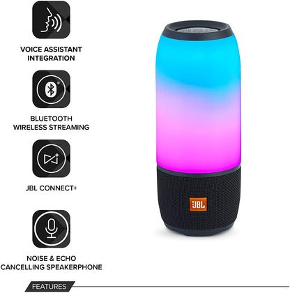 JBL Pulse 3 Wireless Bluetooth Speaker with 360° Sound and Lightshow, 12 Hours Playtime, IPX7 Waterproof Housing and JBL Connect+ App Support (BLACK)