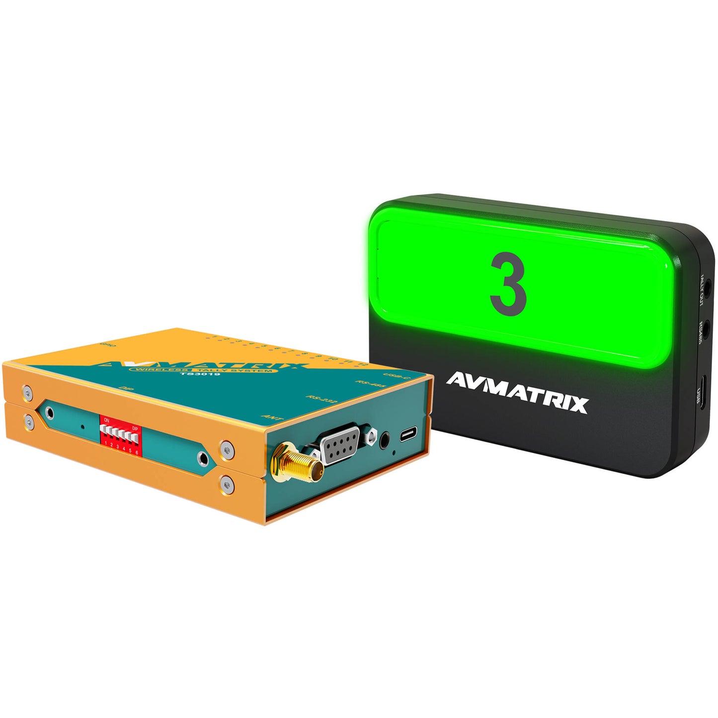AVMatrix TS3019-4 Wireless Multi-Camera Tally Light System (4 x Tally Lamps) with Up to 200m Wireless Transmission, Supports 16 Tally Lamps, GPIO, USB, RS-232/485 Interfaces, Carrying Case and Power Adapter