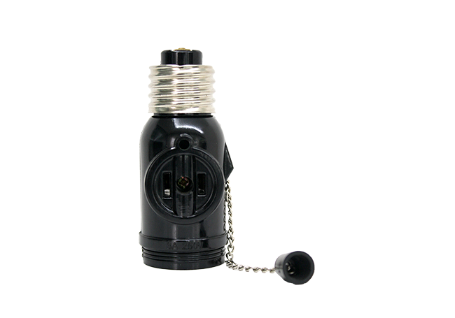 OMNI Chain Pull Socket with 2-Flat Pin Outlets 3A 220V for Electrical Light Socket | E27-712