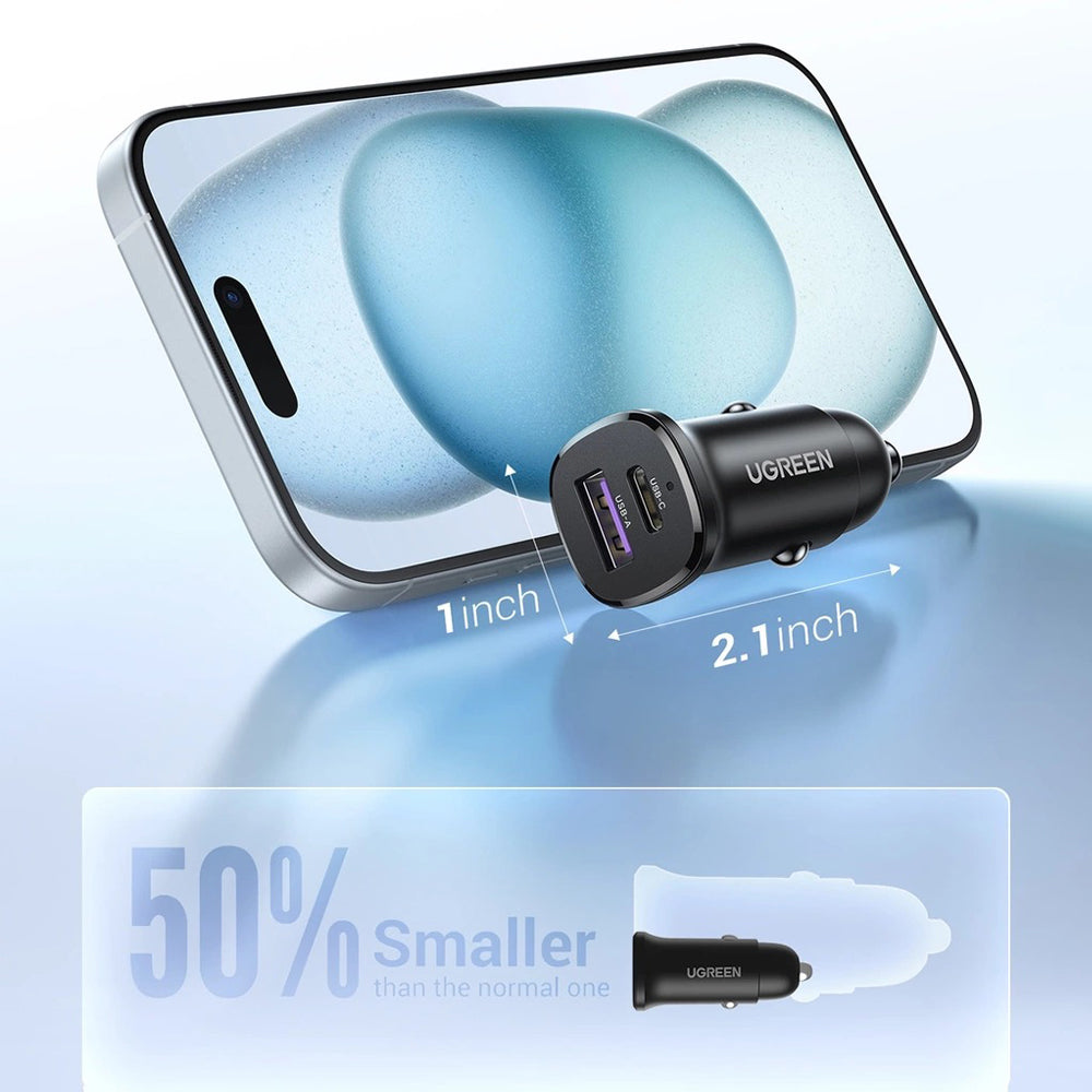 UGREEN PD 30W + QC 22.5W USB Car Charger Fast Charging Power Socket Adapter with USB-A & Type C Port for Smartphones, Tablets, Cameras, Dashcams, Air Purifiers & Car Interior Electronic Devices