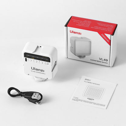 Ulanzi VL-49 Rechargable LED Mini Daylight Video Light On Camera with 5000K CCT, 2000mAh Battery, Cold Shoe Mounts and USB Type-C Charging Port for Photography Lighting Vlog Vlogging Content Creation | Black, White | JG Superstore