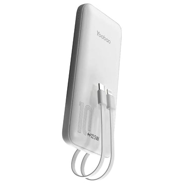 [CLEARANCE] Yoobao LC1 10000mAh Powerbank PD20W Power Delivery Fast Charging with Built-in USB Type C and Lightning Cable (White) - Color - White