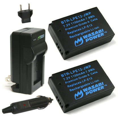 Wasabi Power (2-Pack) Canon LP-E12 LPE12 Battery and Dual Charger with USB-A to Micro USB Charging Cable for Canon EOS M M2 M10 M50 M100 M200 M50 Mark II 100D and PowerShot SX70 HS Digital Camera | JG Superstore