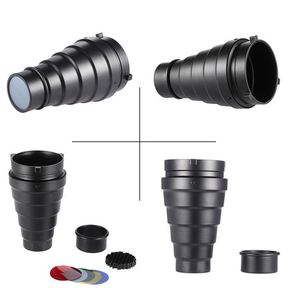 Pxel ST-6B Metal Conical Snoot with Honeycomb Grid and Gel Filter Kit for Bowens Mount Studio Strobe Monolight Photography Flash