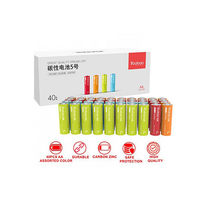 Yoobao AA / AAA Battery Carbon Zinc Batteries with High Capacity and Multi Protection for Camera Remote Control Light Wall Clock Weighing Scale Toys and Electronic Devices | CZAA40 | CZ2020