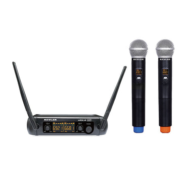 KEVLER URX-2 Series Dual UHF Beltpack Lapel / Handheld Wireless Microphone with Anten Receiver, Digital LCD Display and Low Battery Indicator, Selectable Frequencies and Max 30M Sigl Range | URX-2B, URX-2H