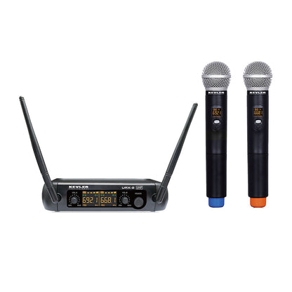 KEVLER URX-2 Series Dual UHF Beltpack Lapel / Handheld Wireless Microphone with Anten Receiver, Digital LCD Display and Low Battery Indicator, Selectable Frequencies and Max 30M Sigl Range | URX-2B, URX-2H