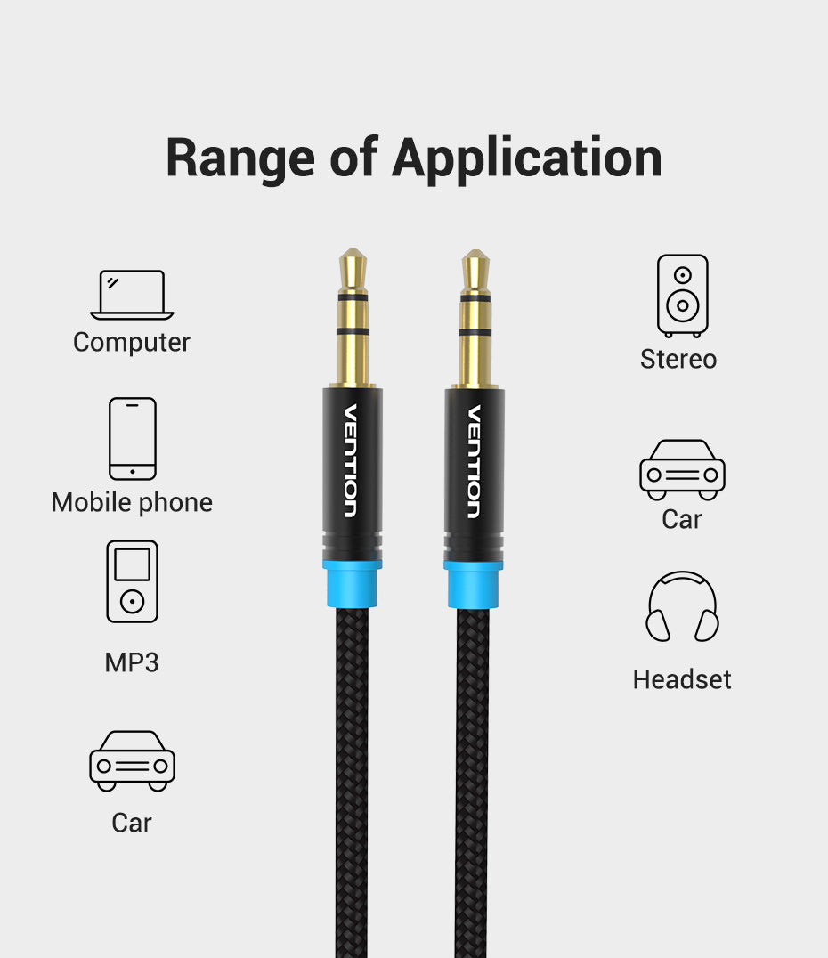 [CLEARANCE] Vention Audio 3.5mm Male to Male Cotton Braided Cable (P350) AUX Cord for Computer, Smartphone, MP3, Car & Stereos