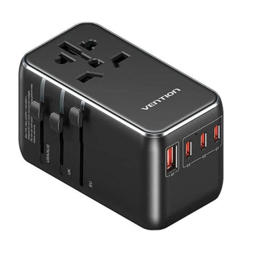 Vention 65W / 120W Multi-Port Universal Travel Adapter with GaN Fast Charging USB PD Ports, US/AU/UK/EU Male and Female Plugs for Smartphones, Tablet, Laptop etc.