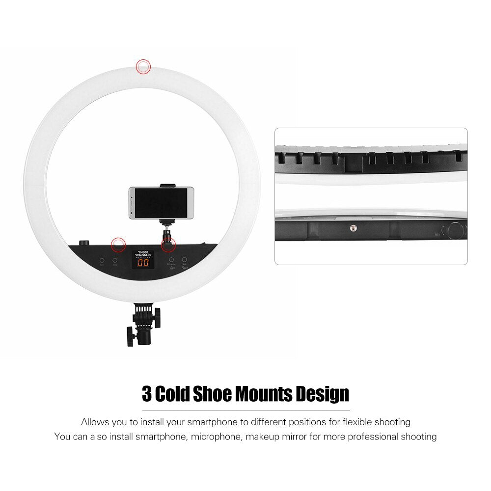 [CLEARANCE] Yongnuo YN808 LED Ring Light 5500K Day Light 800pcs Lamp Beads LED Video Light for Camcorder with Touch Button Function