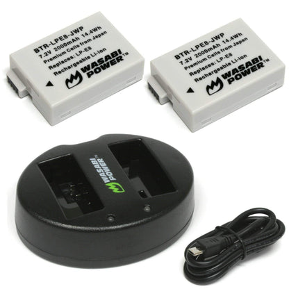 [CLEARANCE] Wasabi Power (2-Pack) Canon LP-E8 LPE8 Battery and Dual Charger with USB-A to Micro USB Charging Cable for Canon EOS 700D 600D 550D, Rebel T5i/T4i/T3i/T2i DSLR Camera | JG Superstore