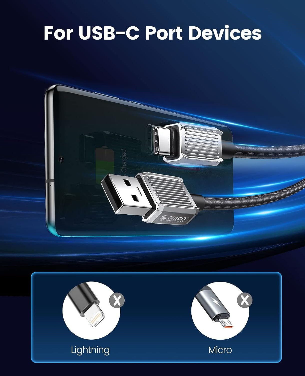 ORICO GQZ15 (1m ) USB-A to USB Type C Fast Charging Data Cable 5V/3A 15W, 480Mbps Transmission Rate, Nylon-Braided Zinc Alloy for Type C Port Devices, Smartphones, Android, Tablet