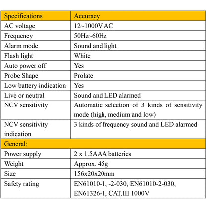 PeakMeter PM8908C Non-contact AC Voltage Detector Tester Meter 12V-1000V Pen style Voltage Detector