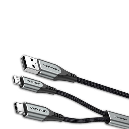 [CLEARANCE] Vention USB 2.0 A Male to USB-C & Micro-B Male 2 in 1 Cable Fast Charging Splitter Cord for Smartphone (0.5M) | CQGH