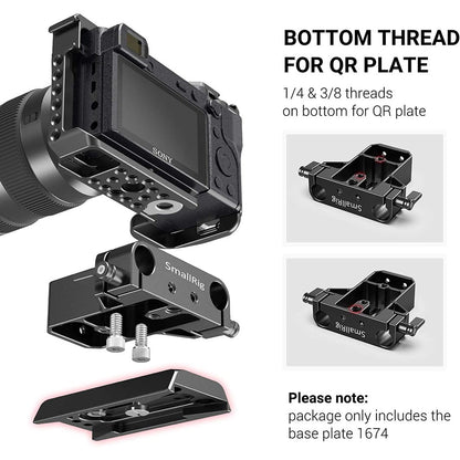 SmallRig Camera Base Plate with Dual 15mm Rod Rail Clamp for Camera and Cages - 1674