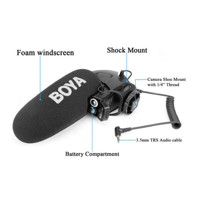 Boya BY-BM3031 On-Camera Super Cardioid Shotgun Microphone for Camera Youtube Vlog Studio Video Recording Streaming
