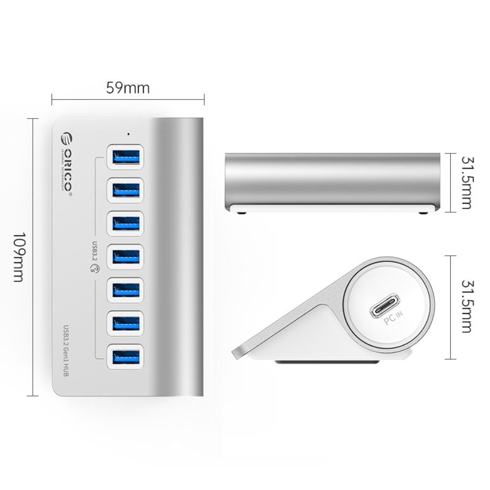 ORICO PD 60W 7 Port USB A / Type-C 3.2 Gen2 Charging Hub with 10Gbps Transfer Rate, 18TB SSD / HDD Device Support for Smartphone, PC Desktop Laptop | M3U4C3-G2
