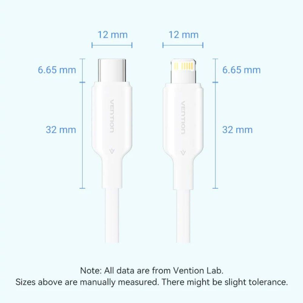 Vention 1M / 2M 27W USB 2.0 Type-C Male to Lightning Male PD Fast Charging Data 3A Cable with High-Speed 480Mbps Transfer Speed for iPhone, iPad, iPod Touch - Black, White, Pink, Blue