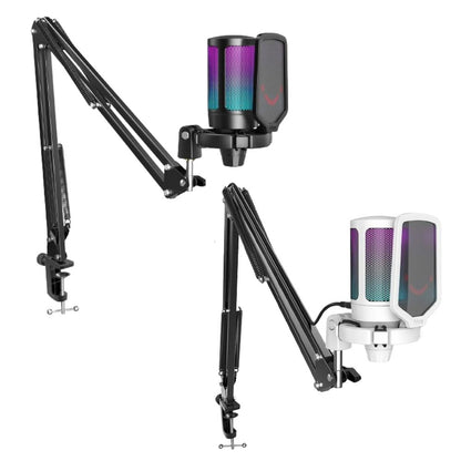 [CLEARANCE] Fifine A6T AmpliGame USB Wired Cardioid Condenser Microphone with Two-Tone RGB Light, Adjustable Boom Arm, USB-C to USB-A Cable, Quick Mute Button for PC, Laptop, PS5, PS4, Voice Recording, Live Streaming and Broadcast - Black