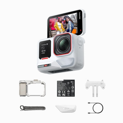 Insta360 Ace Pro 2 8K AI-Powered Waterproof Action Camera Xplorer Bundle with Leica Lens, 1/1.3" Sensor, FlowState Stabilization & Horizon Lock, Active HDR, Gesture & Voice Control, Flip Touchscreen | Artic White (Moonlight Silver)