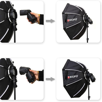 Triopo KX55 Foldable Octagon Softbox with Universal Chuck for Speedlite Flashes Godox Yongnuo Neewer Nikon Sony Fujifilm Canon Speedlite Flash Light Camera Photography Studio Lighting Equipment