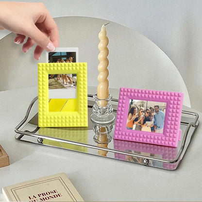 Pikxi Rivet Style Photo Frame for Instax Mini Film, 3 x 2 inch Pictures, Photo Cards, Table Tops, and Shelves Decorative Displays - Yellow