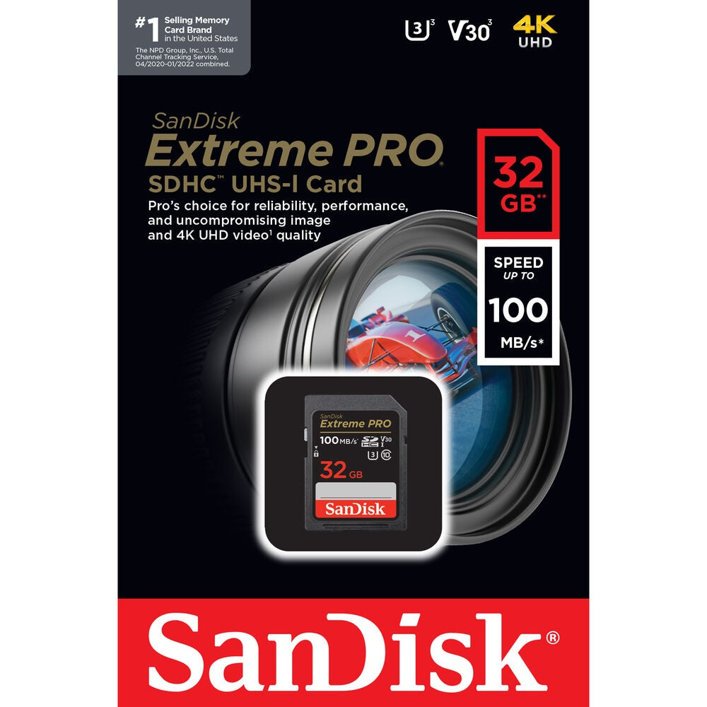 SanDisk Extreme Pro SD Card 32GB UHS-I SDHC Class 10, 100mb/s Read Speed V30 | SDSDXXO-032G-GN4IN