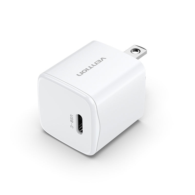 Vention Ultramini 20W Travel Fast Wall Charger with USB-C PD Power Delivery and US Plug for Mobile Devices (Black, White) FALB0-US FALW0-US