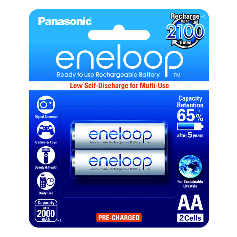 Panasonic Eneloop BK 3MCCE 2BT AA Rechargeable Battery Pack of 2 (White) x5  | JG Superstore