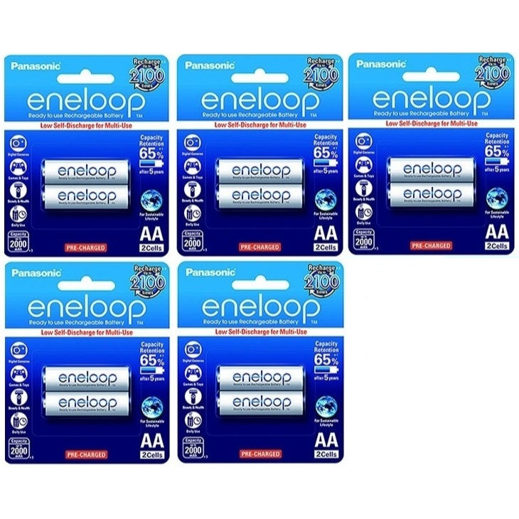 Panasonic Eneloop BK 3MCCE 2BT AA Rechargeable Battery Pack of 2 (White) x5  | JG Superstore