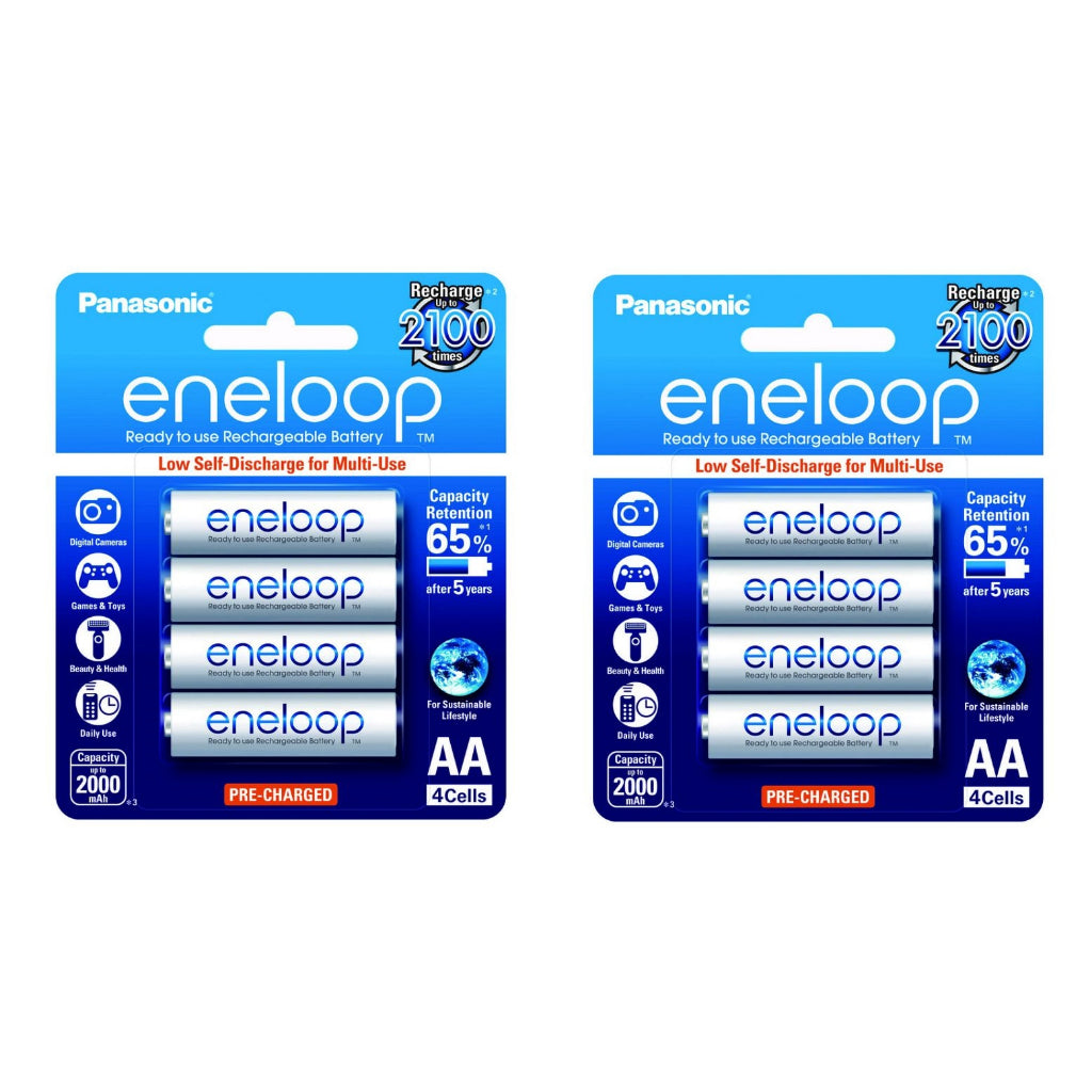 Panasonic Eneloop BK 3MCCE 4BT AA Rechargeable Battery Pack of 4 (White) x2