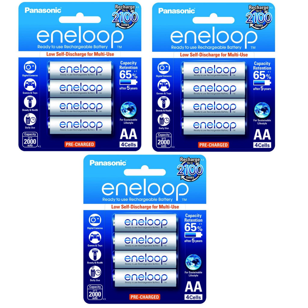 Panasonic Eneloop BK 3MCCE 4BT AA Rechargeable Battery Pack of 4 (White) x3