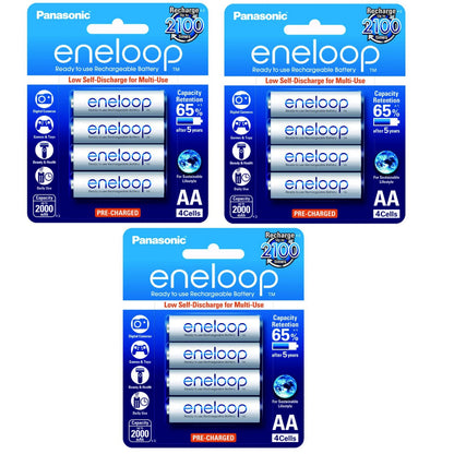 Panasonic Eneloop BK 3MCCE 4BT AA Rechargeable Battery Pack of 4 (White) x3