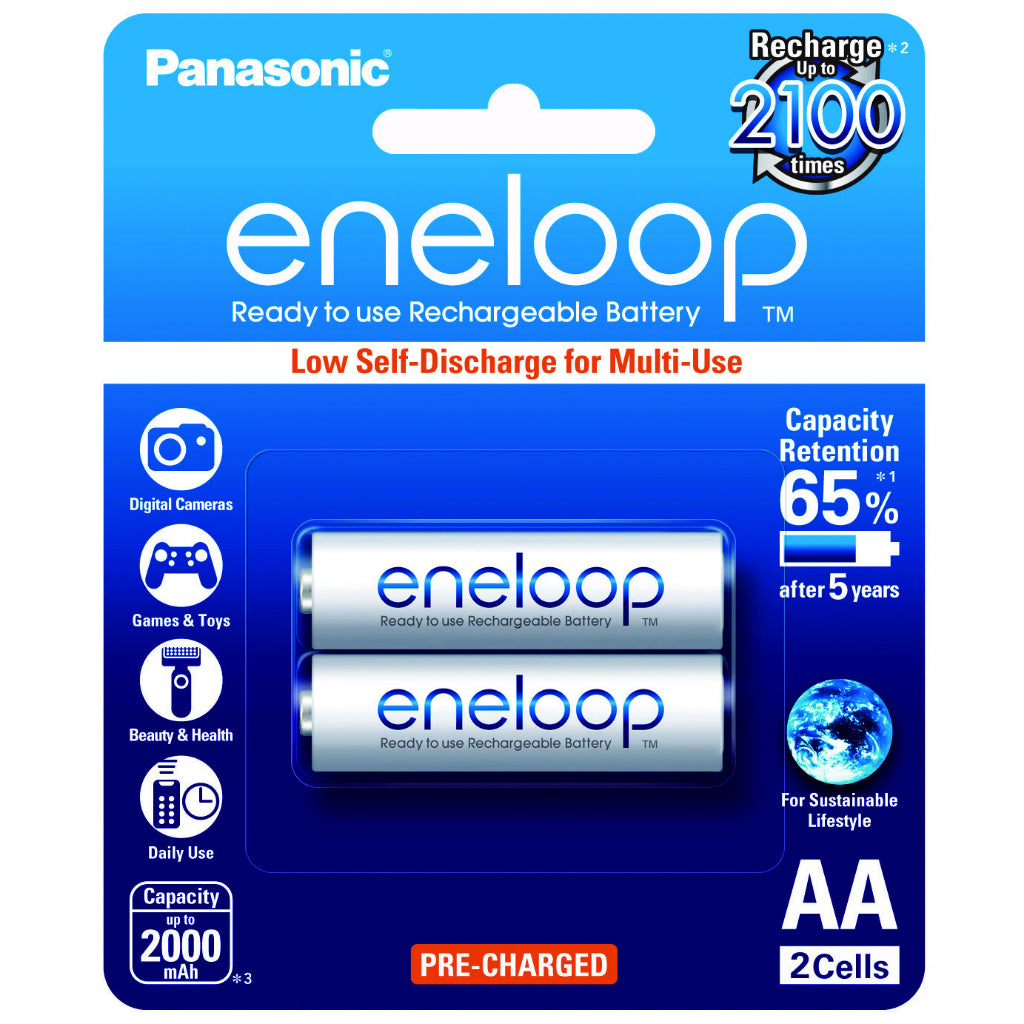 Panasonic Eneloop BK 3MCCE 2BT AA Rechargeable Battery Pack of 2 (White) x5  | JG Superstore