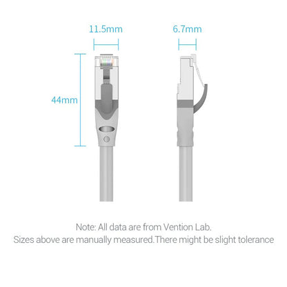 Vention Cat6A STFP Patch Ethernet LAN Cable Gray with 10Gbps Ultra-High-Speed Rate, Anti-Bending Buckle, Gold-Plated Pins RJ45 for Internet, PC, Laptop, TV, Printer, Switch | IBHH Series